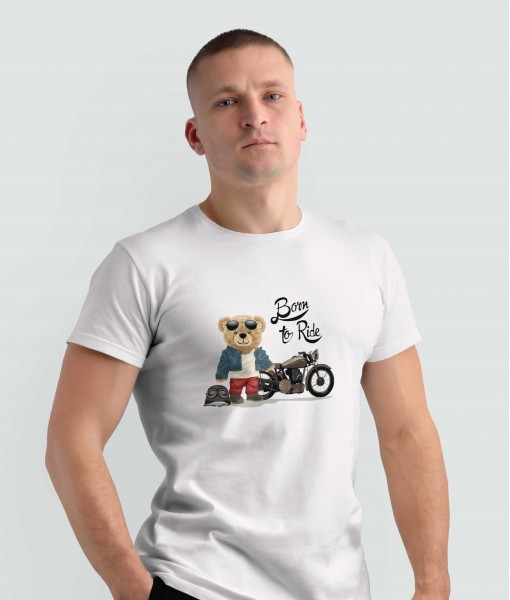 Мъжка тениска с щампа Мечета Born to ride bear